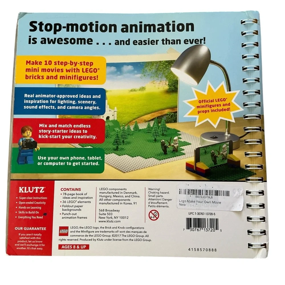 Lego make your own movie book Klutz guide to stop animation minifigures 36Pcs